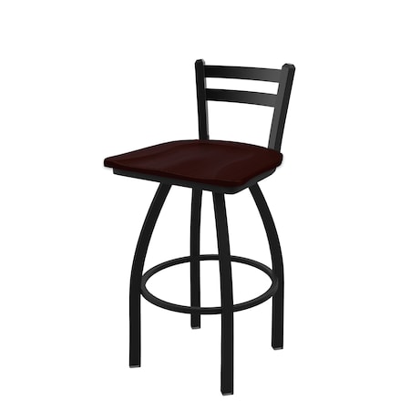 30 Low Back Swivel Bar Stool,Black Wrinkle,Dark Cherry Oak Seat